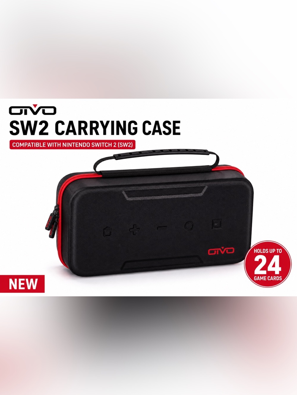 OIVO SW2 Carrying Case for Nintendo Switch 2 with 24 Game Card Slots - Red - New